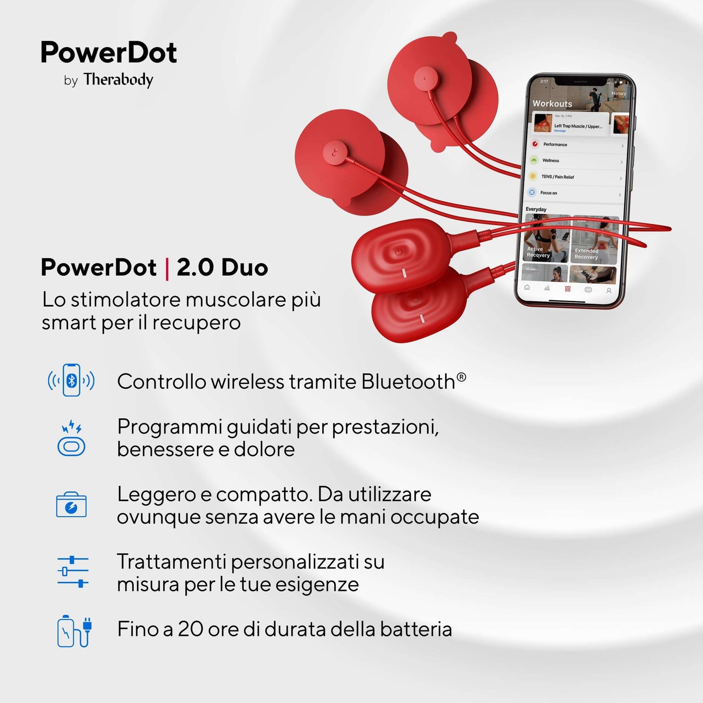 Électrostimulateur sans fil Therabody Power Dot Duo Red 2.0