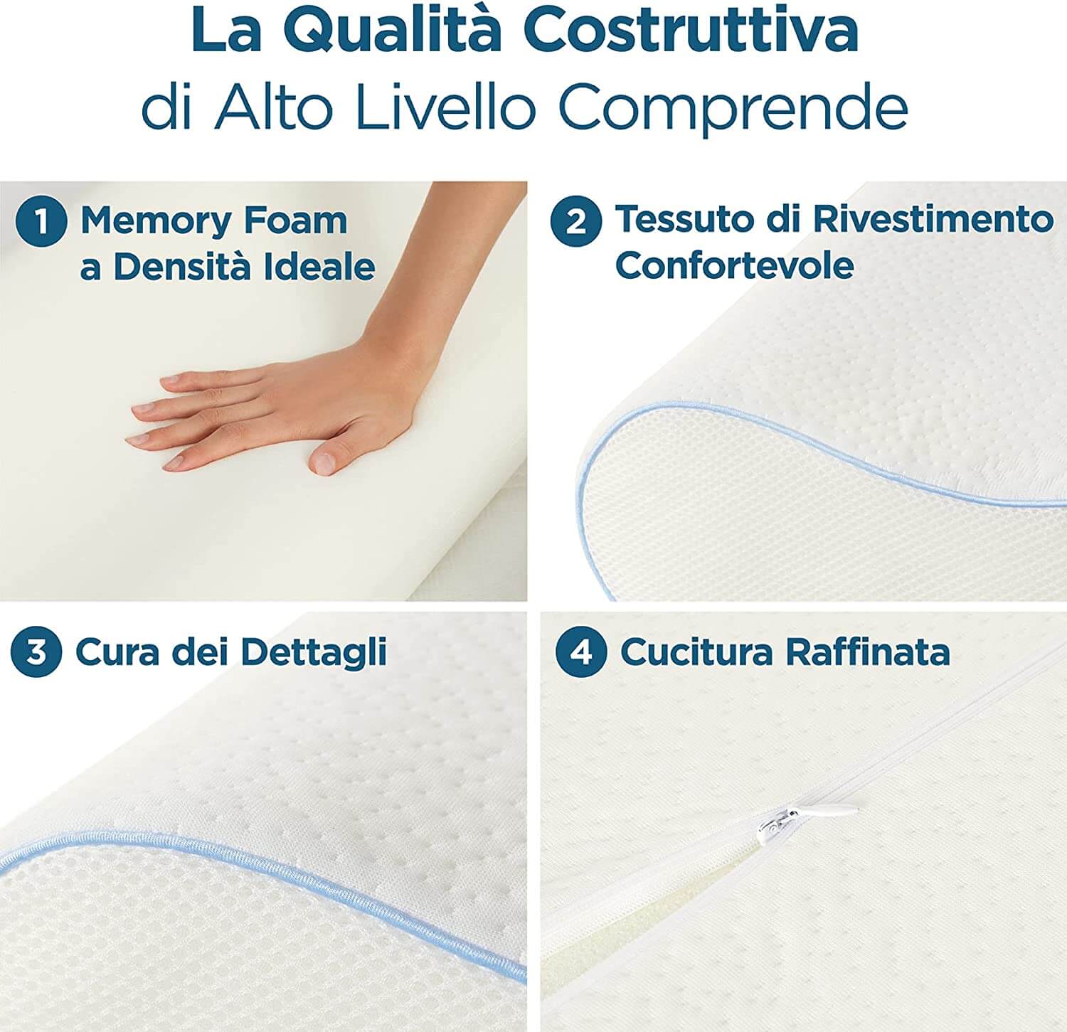Cuscino Ergonomico in Memory Foam Alto 12 cm Prodotto in Italia, 2 Pezzi –  Cool